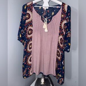 Umgee Navy and Pink Paisley Blouse - szS (P22)